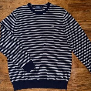 Vineyard Vines Men’s Navy & White Striped Crewneck Cotton Lightwht Sweater-Large